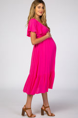 Fuchsia Smocked Ruffle Maternity Dress