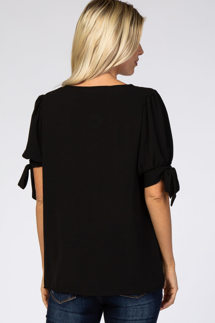 Black Short Tie Sleeve Top