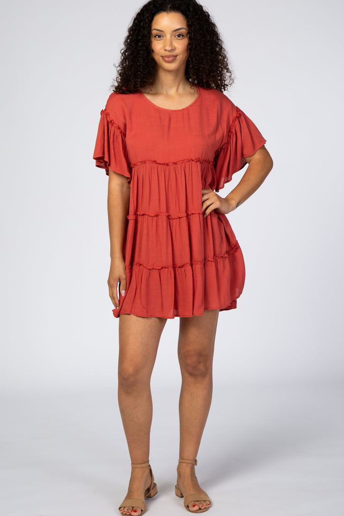 Rust Tiered Maternity Mini Dress