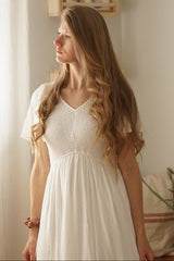 Ivory Smocked V-Neck Midi Dress