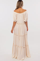 Cream Off Shoulder Ruffle Tiered Maxi Dress