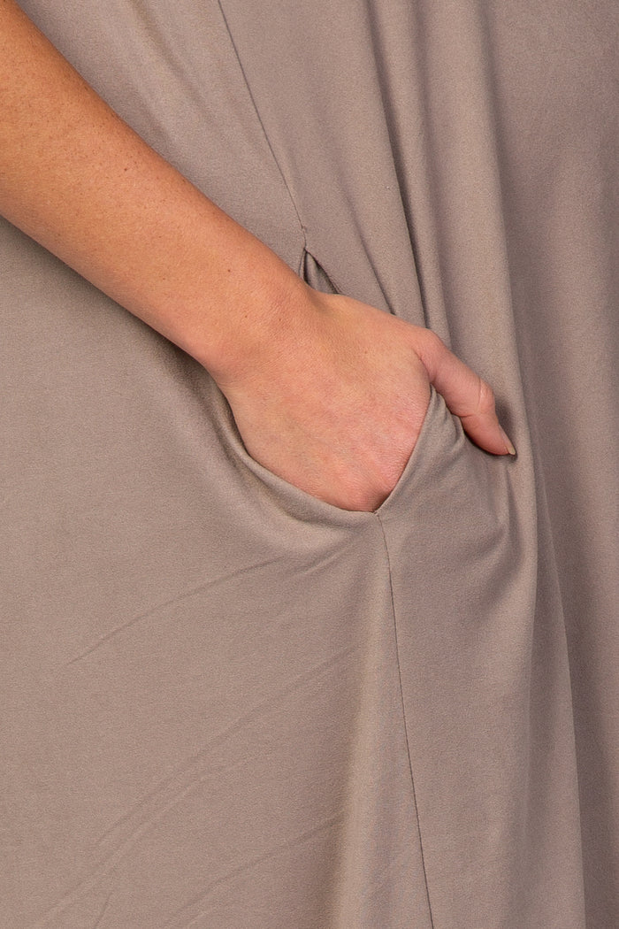 Taupe Side Slit Maternity Maxi Dress