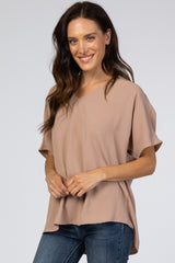 Taupe Short Sleeve Maternity Blouse