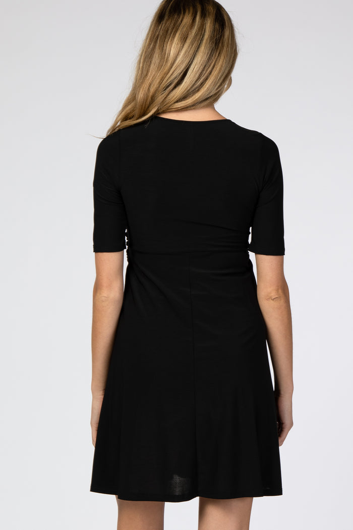Black Waist Tie Maternity Nursing Dress