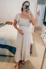 Ivory Floral Smocked Maternity Maxi Dress