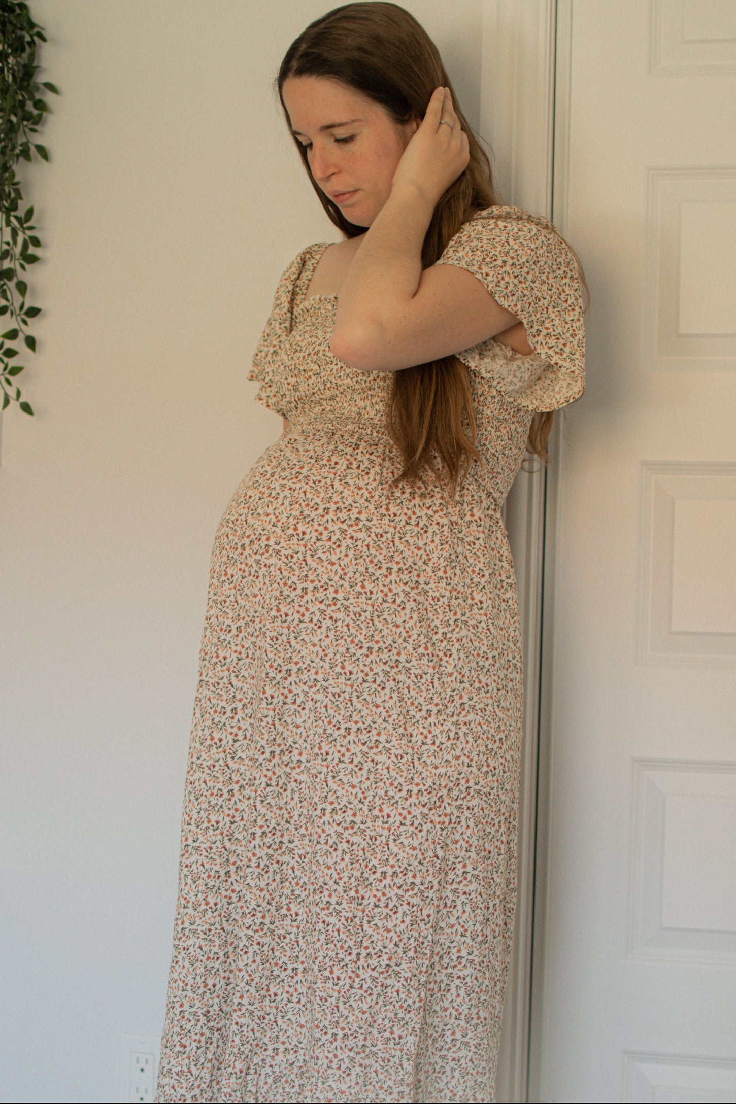 Ivory Floral Smocked Maternity Maxi Dress