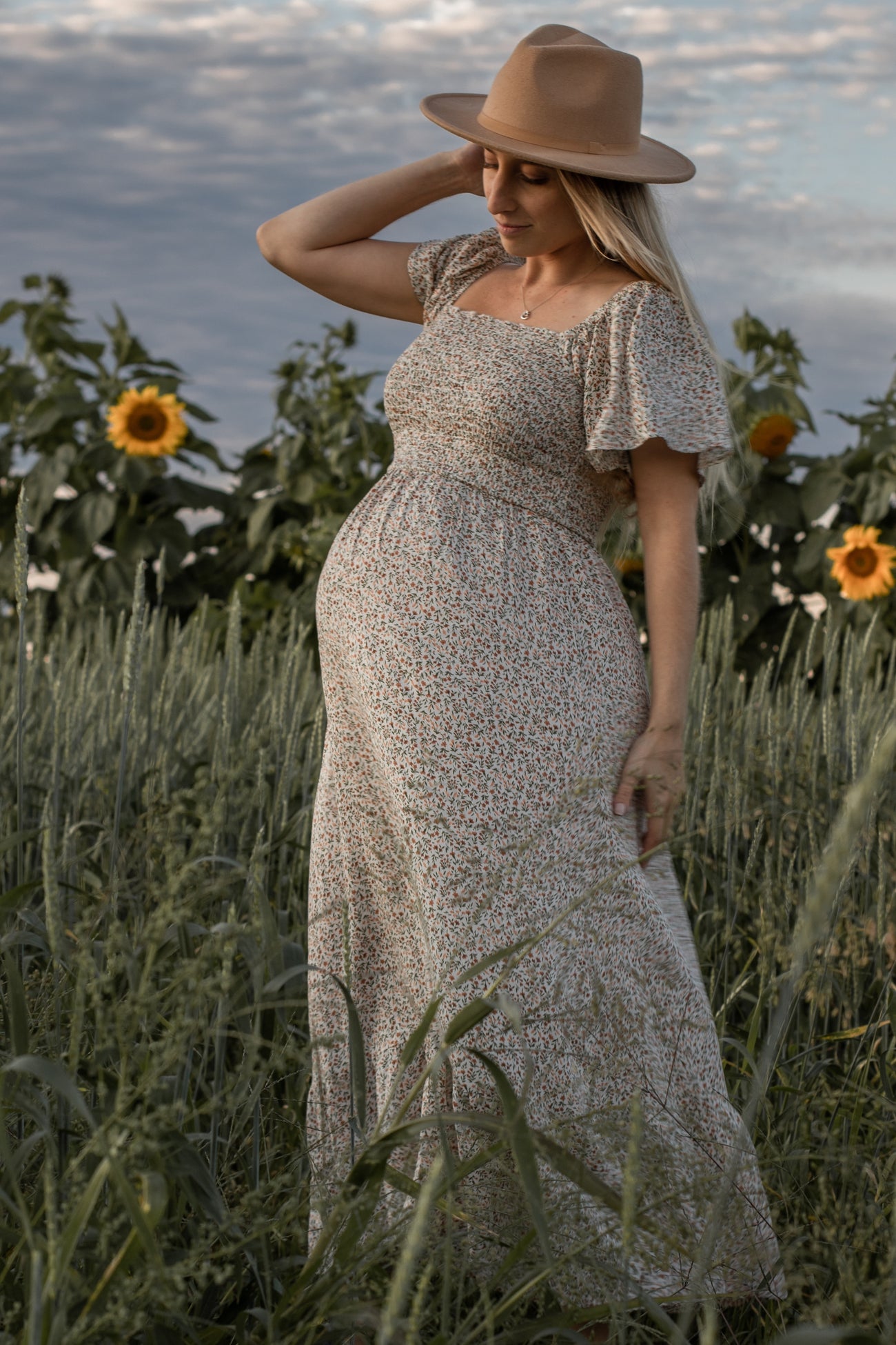 Ivory Floral Smocked Maternity Maxi Dress