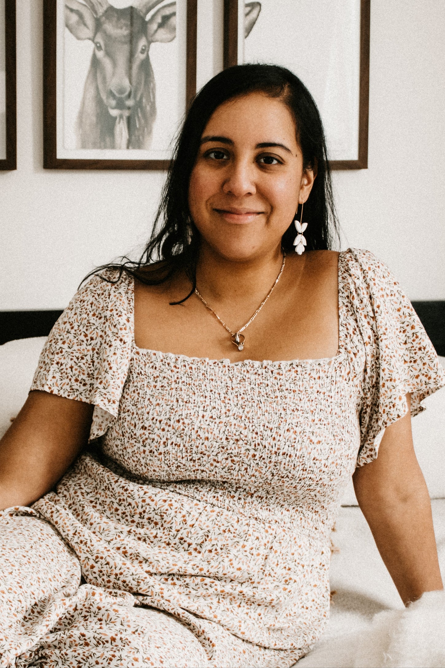 Ivory Floral Smocked Maxi Dress