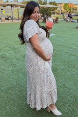 Ivory Floral Smocked Maternity Maxi Dress