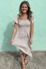 Ivory Floral Smocked Maxi Dress