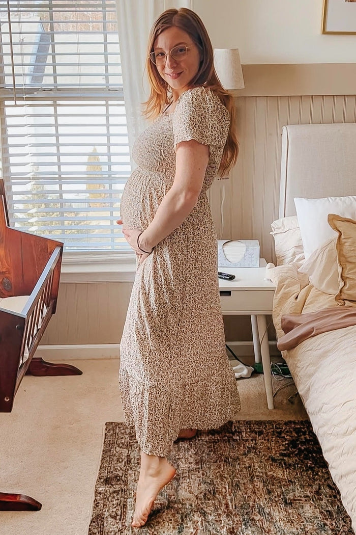 Ivory Floral Smocked Maternity Maxi Dress