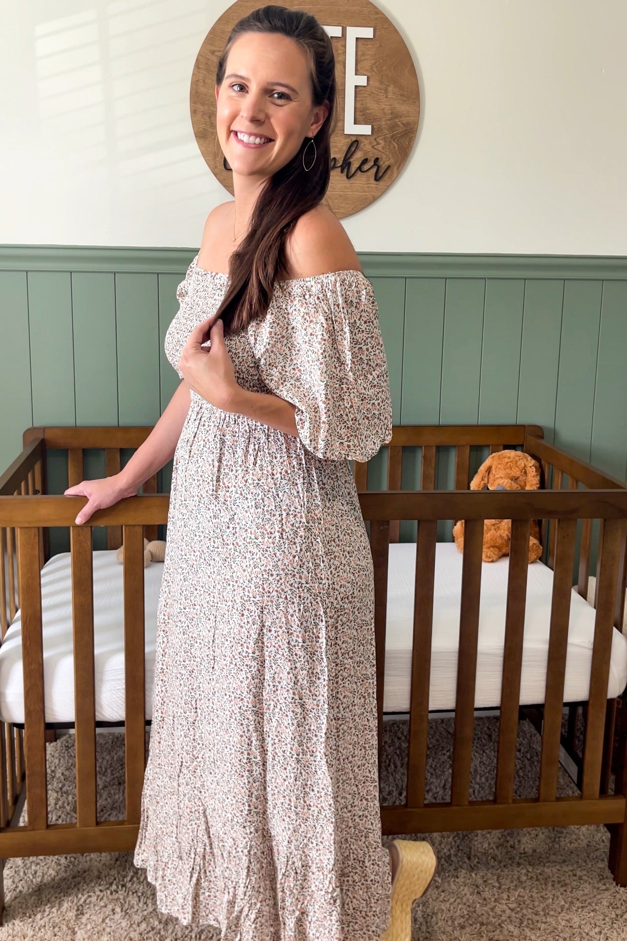 Ivory Floral Smocked Maxi Dress