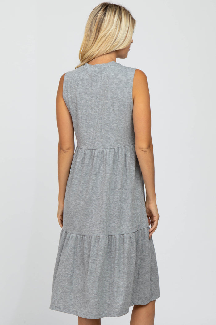 Heather Grey Ribbed Sleeveless Midi Dress