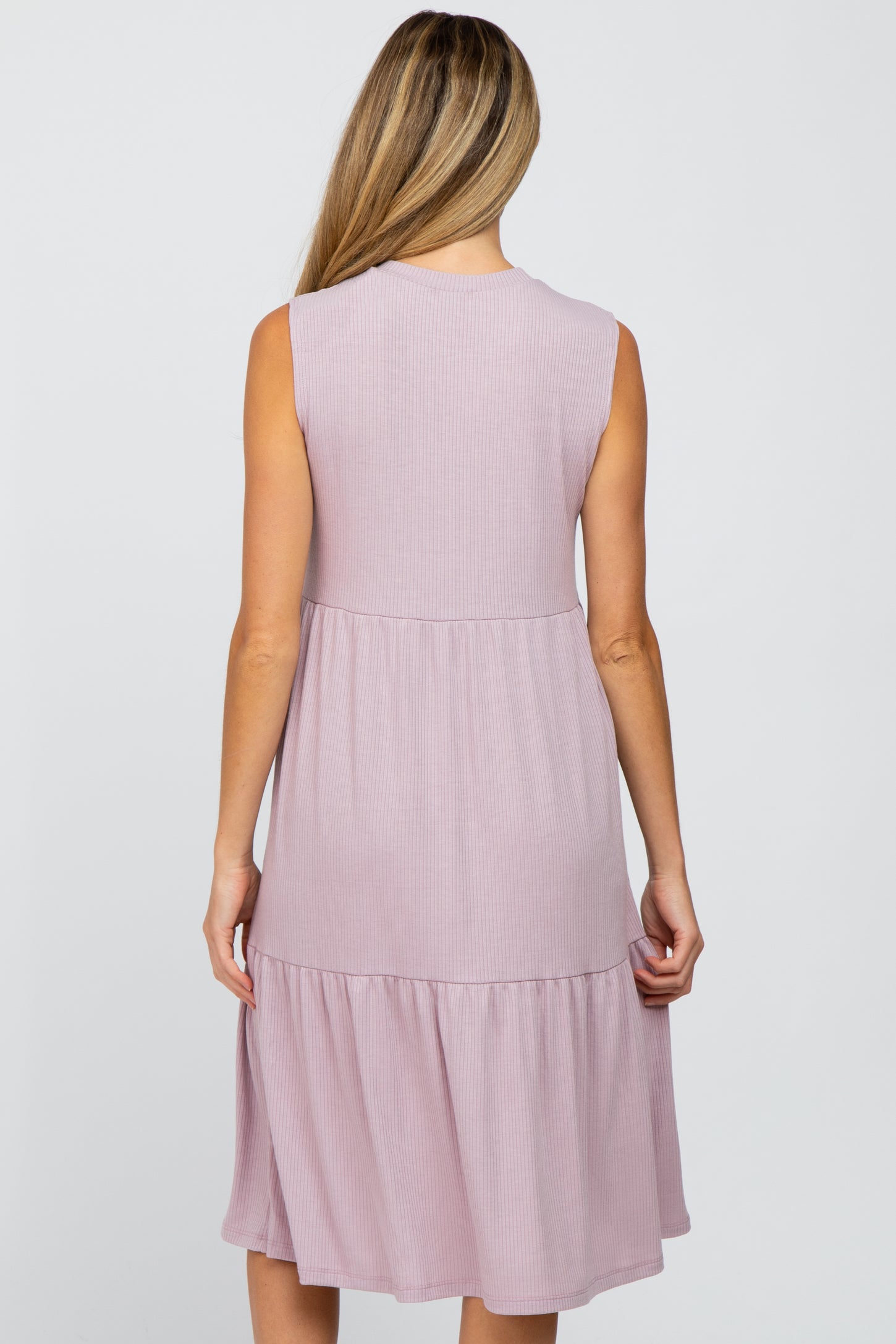 Lavender Ribbed Sleeveless Maternity Midi Dress