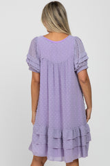 Lavender Chiffon Swiss Dot Ruffle Hem Maternity Midi Dress