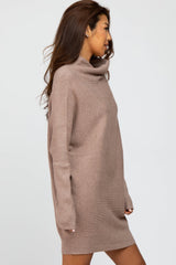 Taupe Funnel Neck Dolman Sleeve Mini Dress