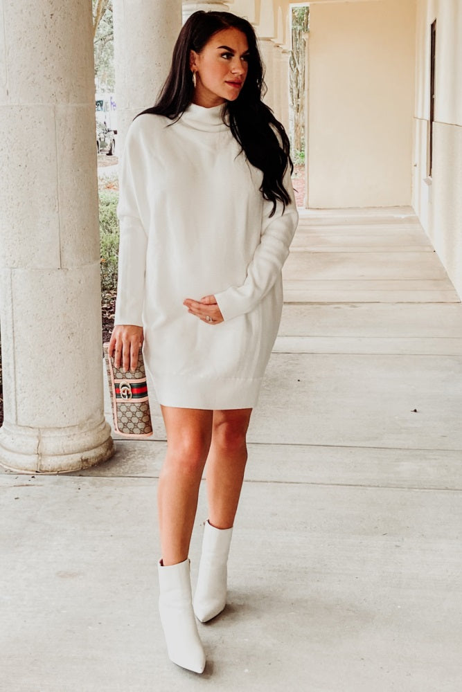Cream Funnel Neck Dolman Sleeve Maternity Mini Dress