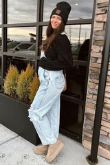 Black Boat Neck Bubble Sleeve Maternity Sweater