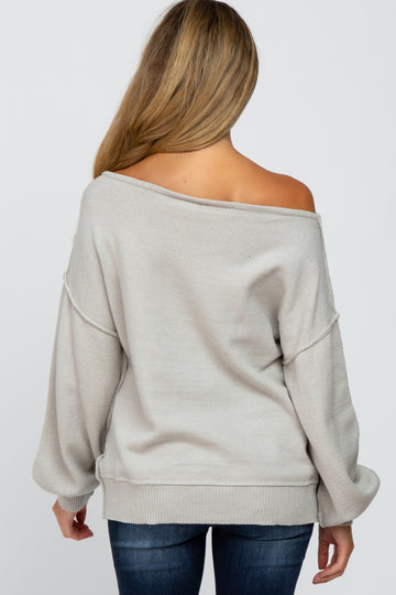 Grey Boat Neck Bubble Sleeve Maternity Sweater