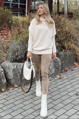 Beige Funnel Neck Dolman Sleeve Sweater
