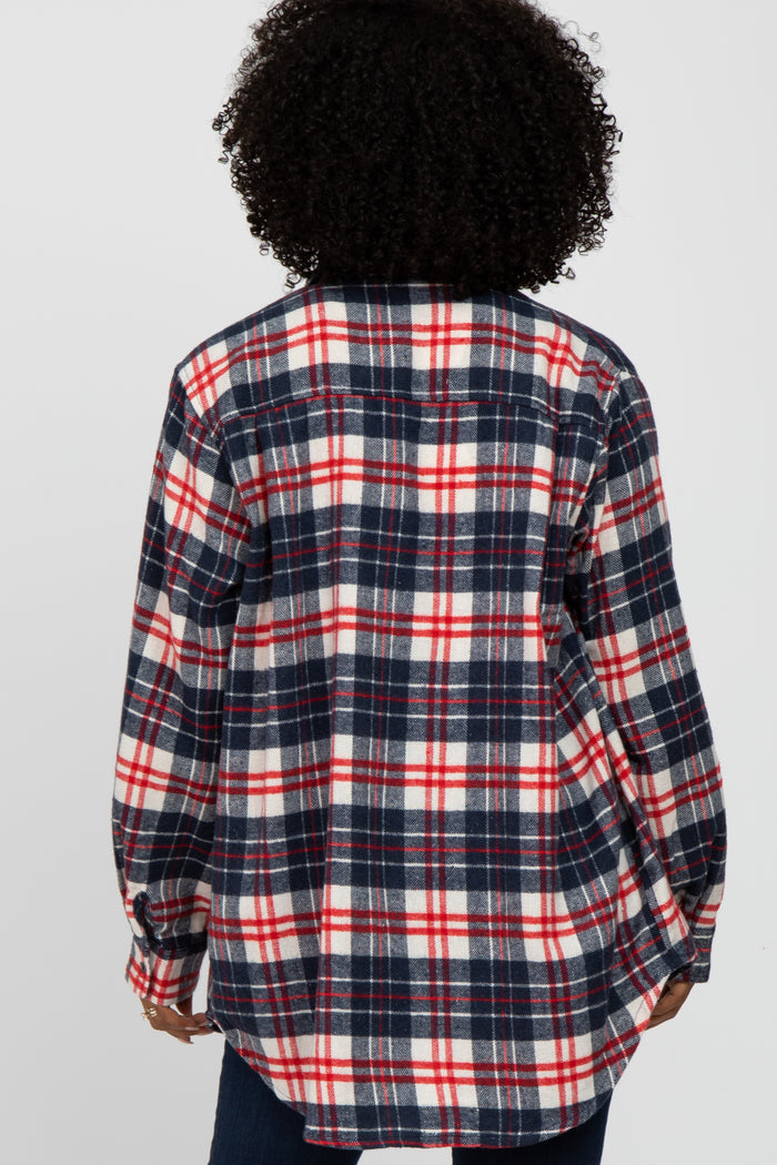 Navy Plaid Button Up Flannel Top