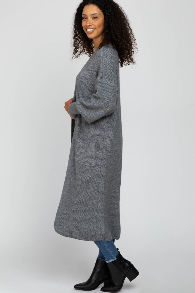 Heather Grey Bubble Sleeve Long Cardigan