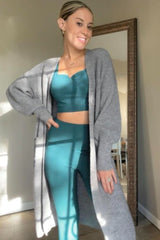 Heather Grey Bubble Sleeve Long Cardigan