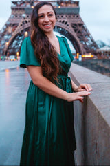 Green Side Slit Satin Maxi Dress