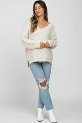 Ivory V-Neck Side Slit Thick Knit Maternity Sweater