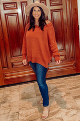 Camel Exposed Seam Side Slit Sweater