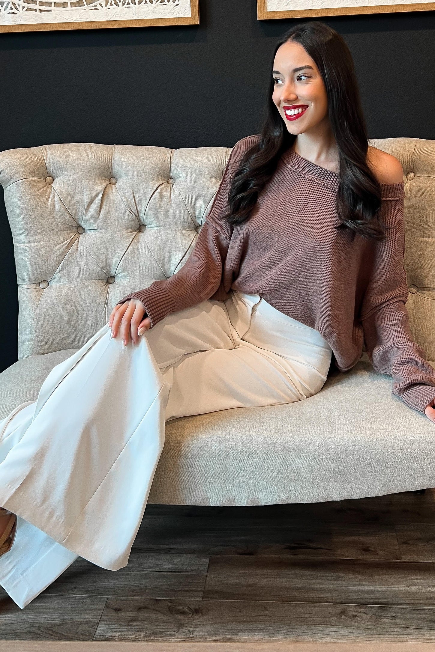 Brown Exposed Seam Side Slit Sweater