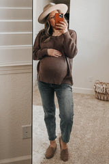 Brown Exposed Seam Side Slit Maternity Sweater