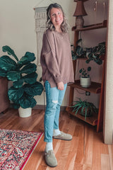 Brown Exposed Seam Side Slit Sweater