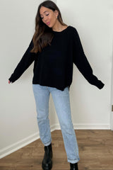 Black Exposed Seam Side Slit Sweater