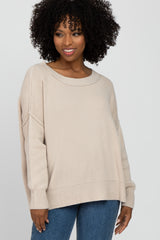 Beige Exposed Seam Side Slit Maternity Sweater