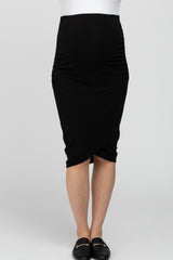 Black Ruched Maternity Wrap Pencil Skirt