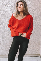 Red V-Neck Soft Sweater