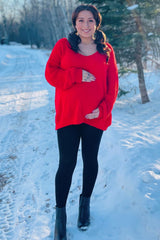 Red V-Neck Soft Maternity Sweater