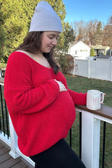 Red V-Neck Soft Maternity Sweater