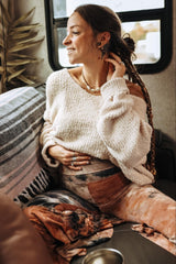 Beige V-Neck Soft Maternity Sweater