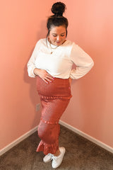 Mauve Satin Smocked Fitted Maternity Midi Dress