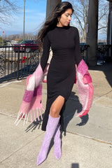 Black Ribbed Mock Neck Side Slit Maxi Dress