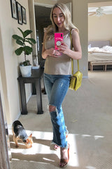 Blue Frayed Wide Leg Cropped Maternity Jeans