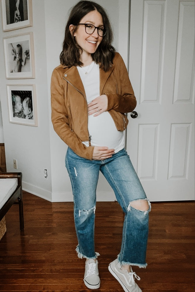 Blue Frayed Wide Leg Cropped Maternity Jeans