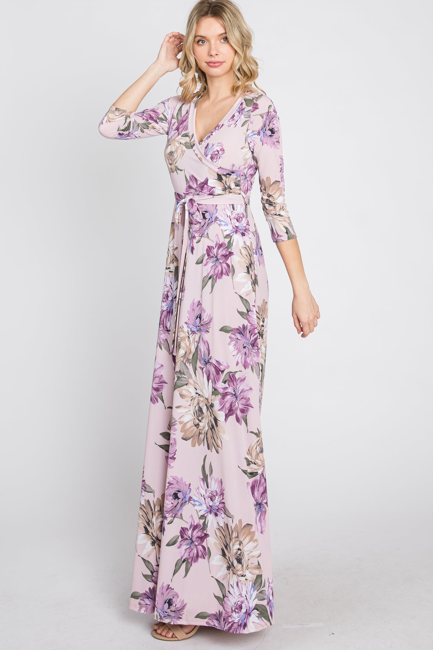 Lavender Floral Wrap Maxi Dress