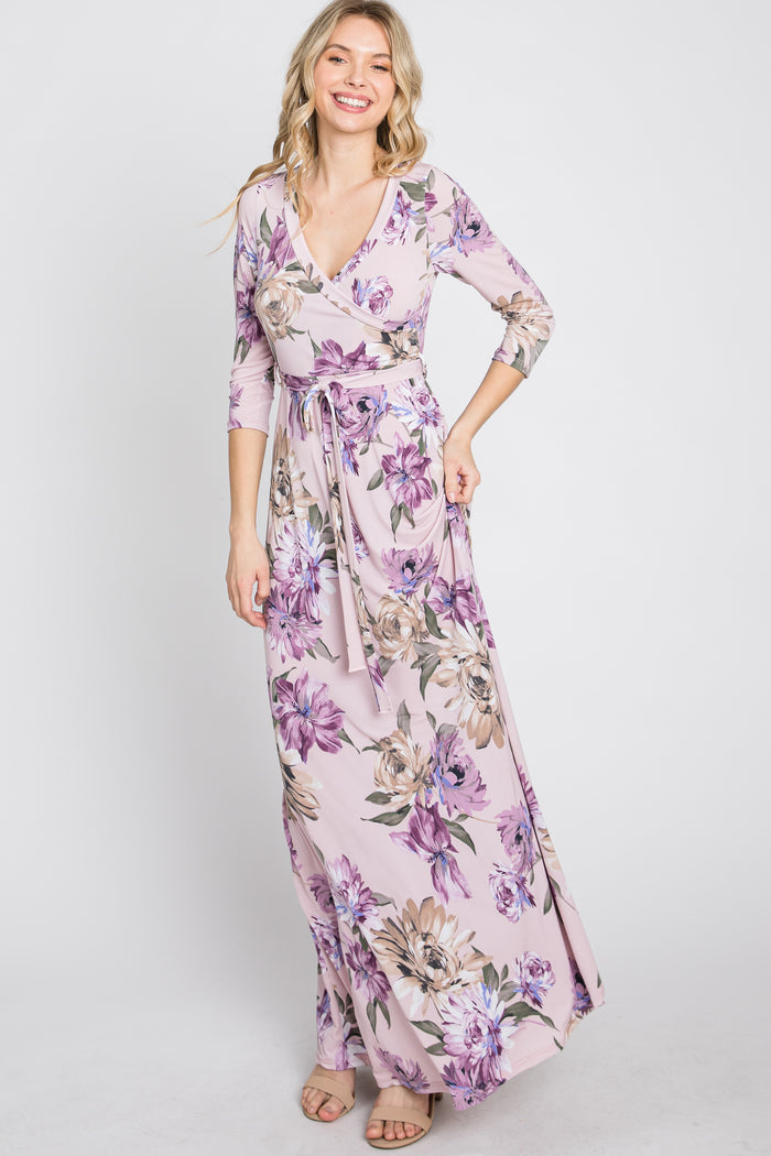 Lavender Floral Wrap Maxi Dress