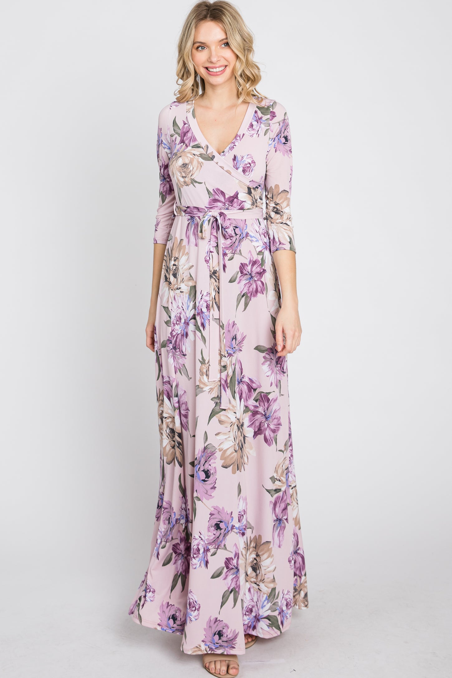 Lavender Floral Wrap Maxi Dress