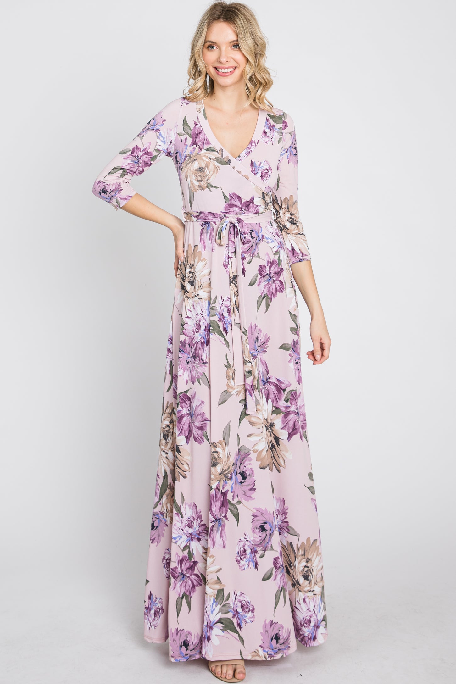 Lavender Floral Wrap Maxi Dress