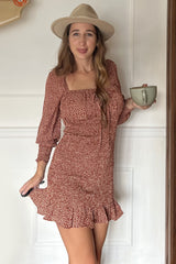 Rust Leaf Print Smocked Dress