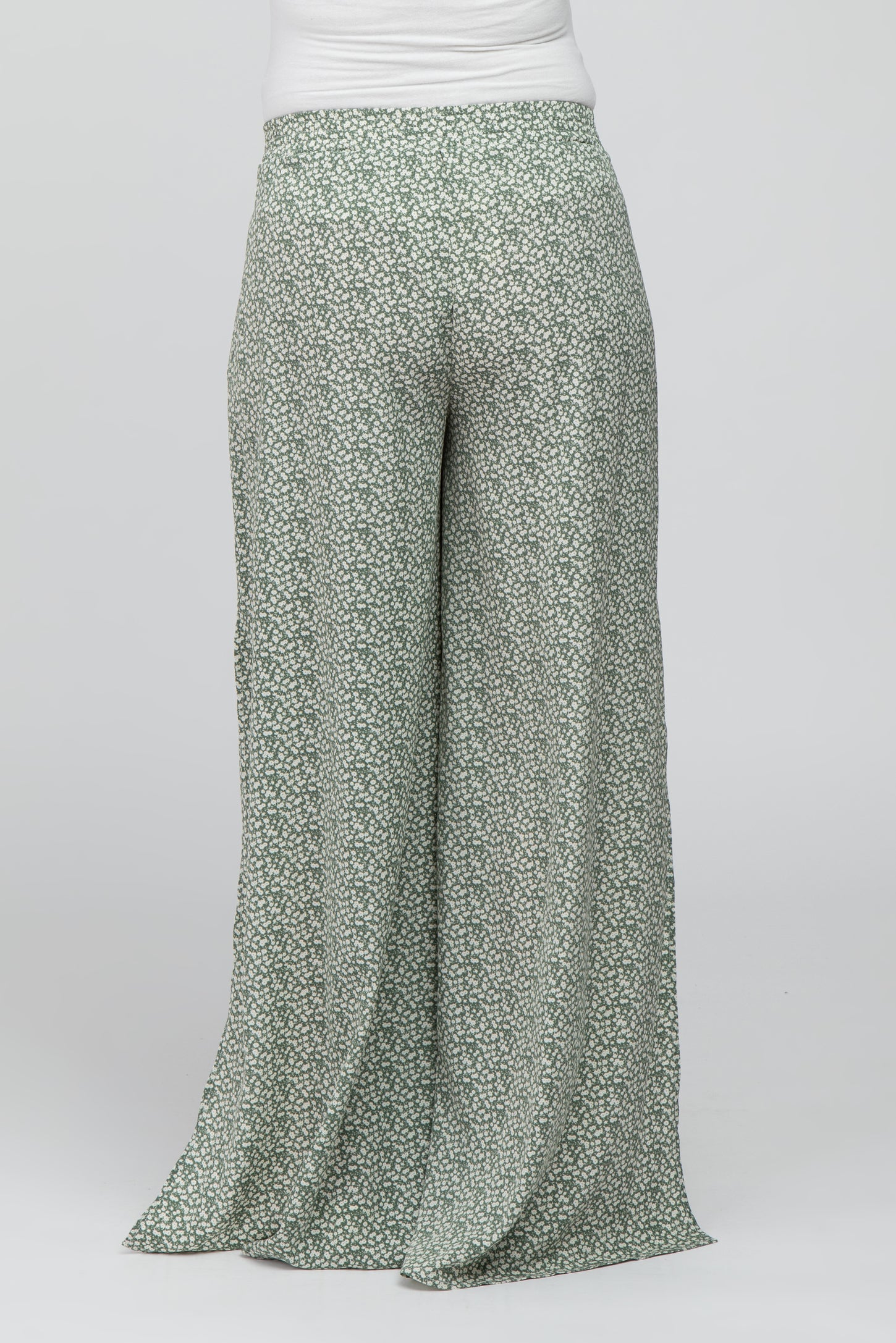 Light Olive Ditsy Floral Side Slit Maternity Pants